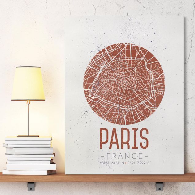 Stampa su tela bianco e nero Mappa della città di Parigi - Retrò