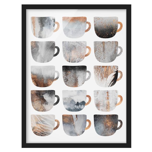 Poster con cornice - Grey tazze di caffè con oro - Verticale 4:3