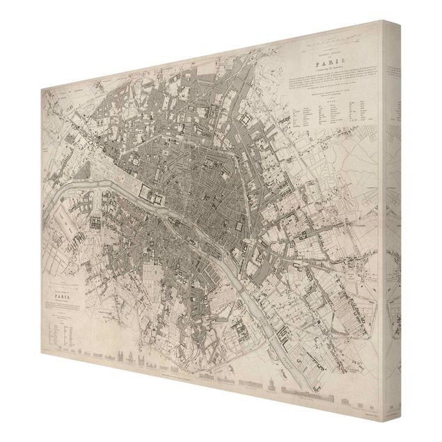 Stampa su tela - Vintage mappa di Parigi - Orizzontale 3:4
