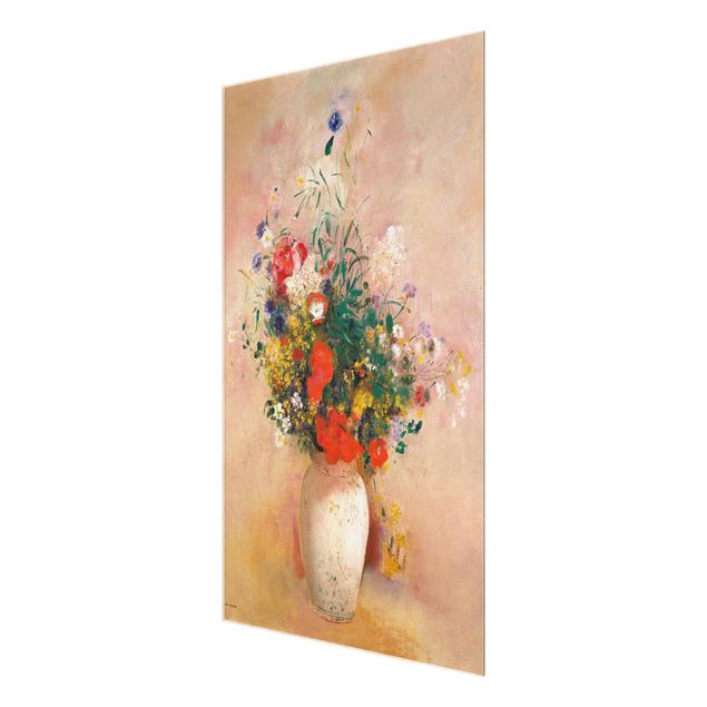 Quadro in vetro - Odilon Redon - vaso con fiori (rosa sfondo color) - Verticale 3:2