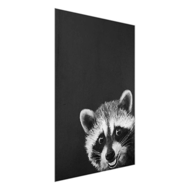 Quadro in vetro - Illustrazione Raccoon Monochrome Pittura - Verticale 4:3