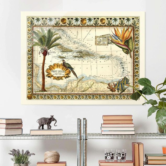 Quadro in vetro - Vintage Tropical Mappa West India - Orizzontale 3:4