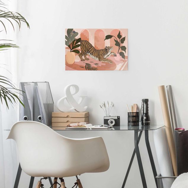 Lavagna magnetica vetro Illustrazione - Tigre in pittura rosa pastello