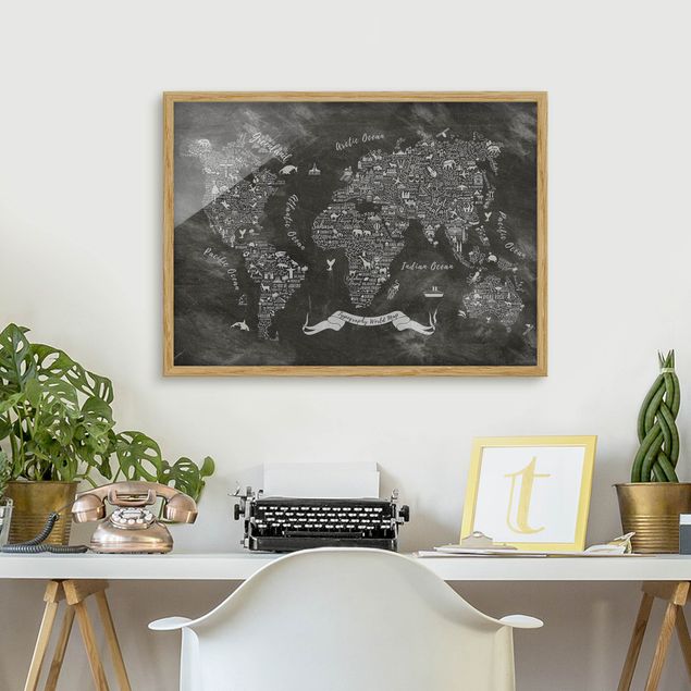 Poster con cornice - Chalk Typography World Map - Orizzontale 3:4
