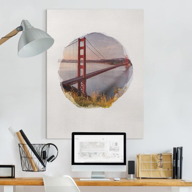 Stampe su tela città Acquerelli - Il ponte Golden Gate a San Francisco