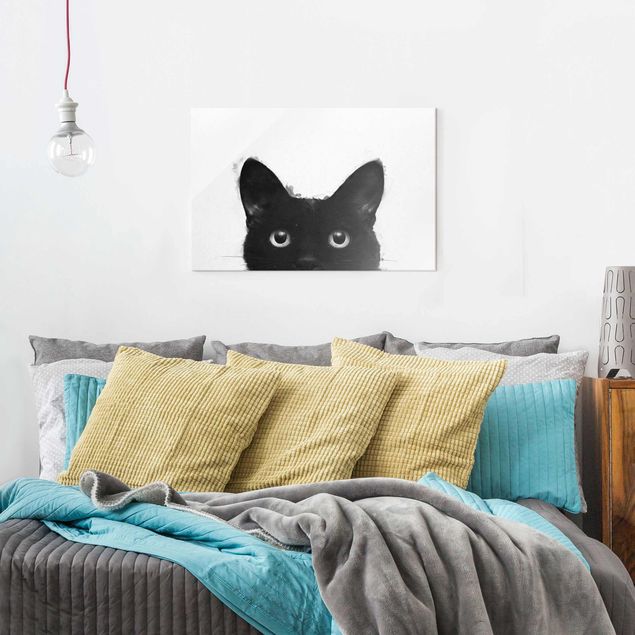 Quadri animali Illustrazione - Gatto nero su pittura bianca