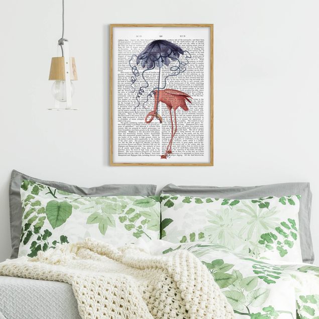 Poster con cornice - Lettura Degli Animali - Flamingo Con L'Ombrello - Verticale 4:3