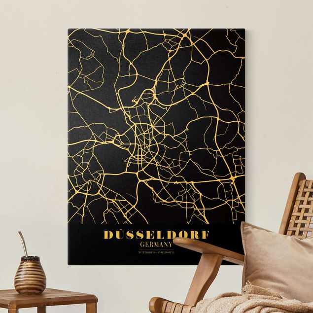  Tele oro Mappa della città di Dusseldorf - Nero classico