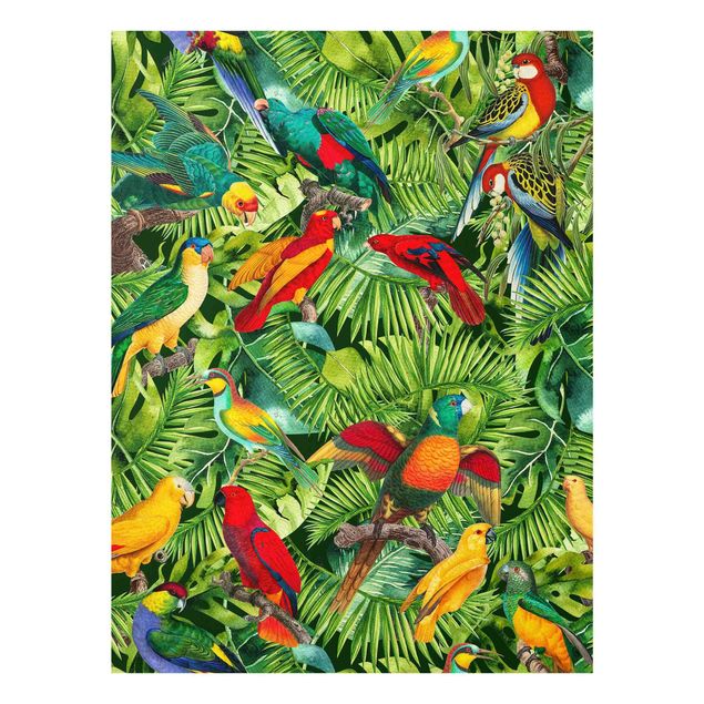 Quadro in vetro - Colorato collage - Parrot In The Jungle - Verticale 4:3