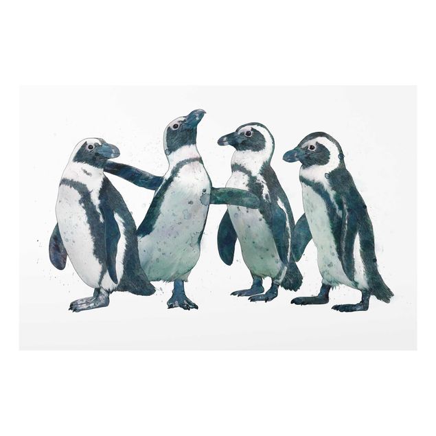 Quadro in vetro - Illustrazione Pinguini nero e acquerello bianco - Orizzontale 2:3