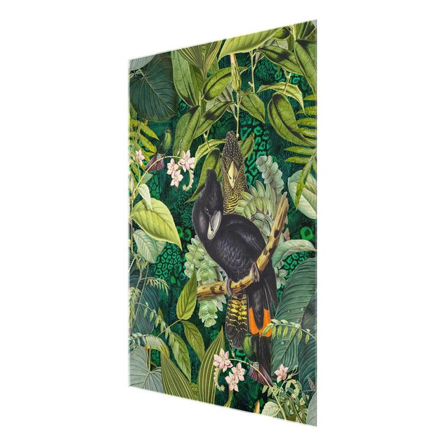 Quadro in vetro - Colorato collage - Cacatua In The Jungle - Verticale 4:3