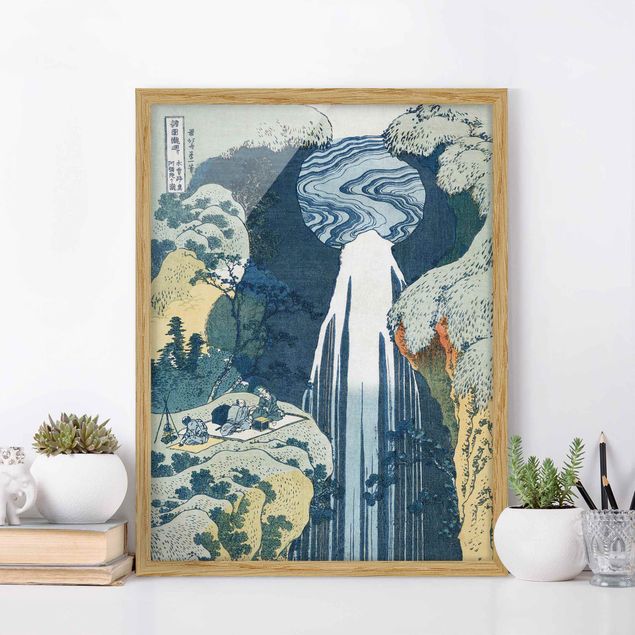 Poster con cornice - Katsushika Hokusai - The Waterfall Of Amida Behind The Kiso Road - Verticale 4:3