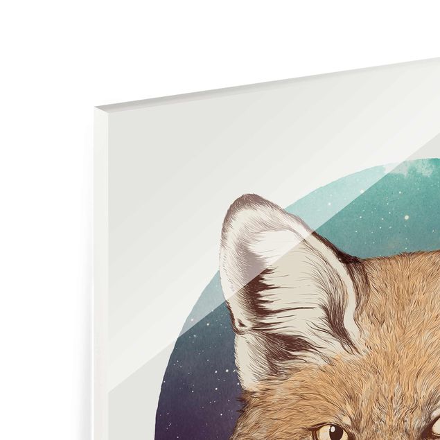 Quadro in vetro - Illustrazione Fox Luna Viola Turchese - Verticale 4:3