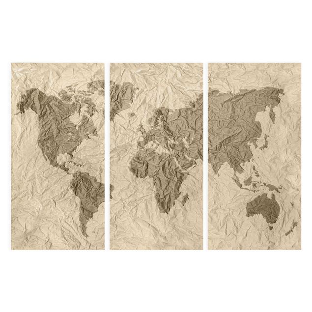 Stampa su tela 3 parti - Paper world map Beige Brown - Verticale 2:1