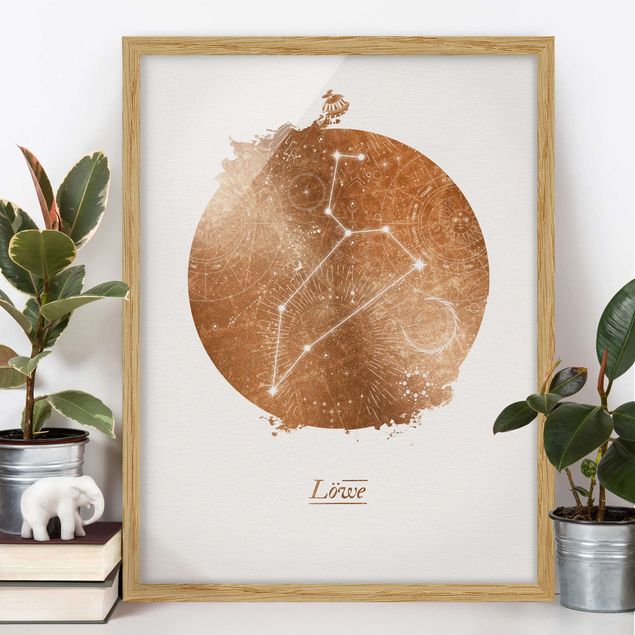 Poster con cornice - Segno zodiacale Leone d'oro - Verticale 4:3