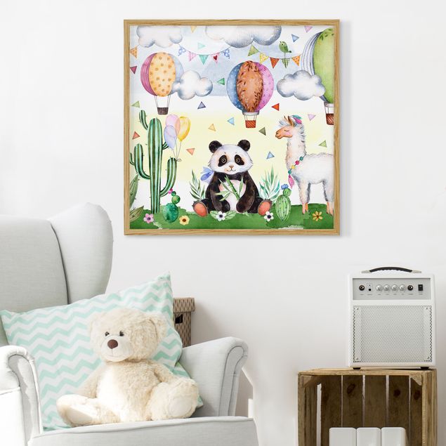 Poster con cornice - Panda And Lama Watercolor - Quadrato 1:1