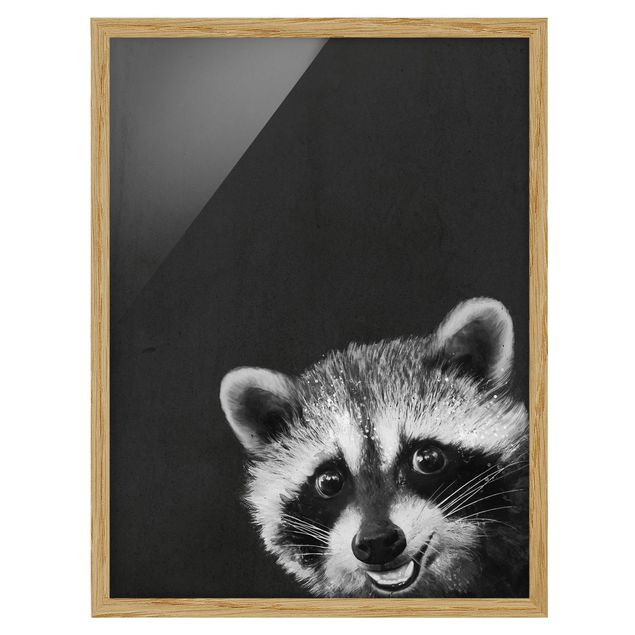 Poster con cornice - Illustrazione Raccoon Monochrome Pittura - Verticale 4:3