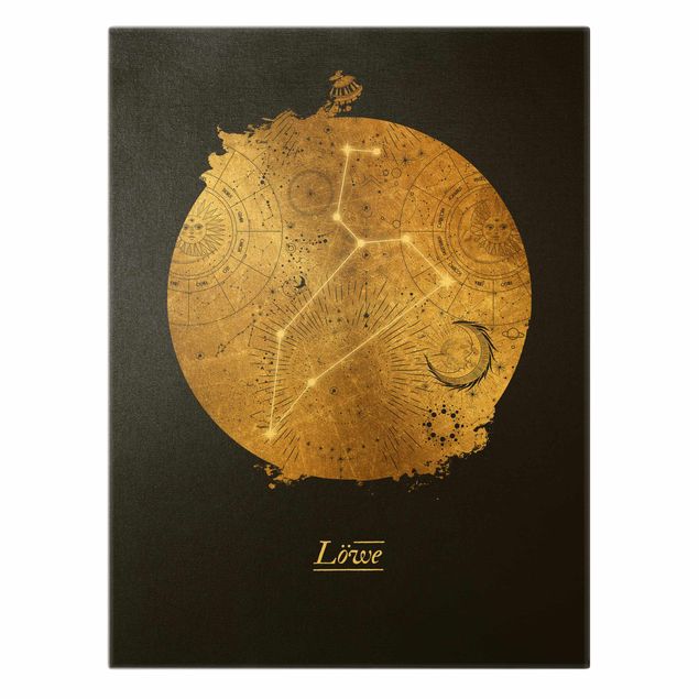 Quadro su tela oro - Segno zodiacale Leone in grigio e oro