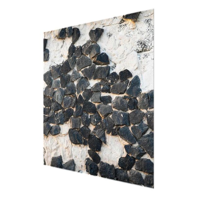 Quadro in vetro - Muro con pietre nere - Quadrato 1:1