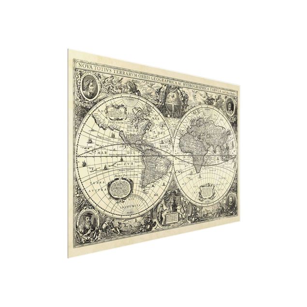 Lavagna magnetica vetro Mappa del mondo vintage Illustrazione antica