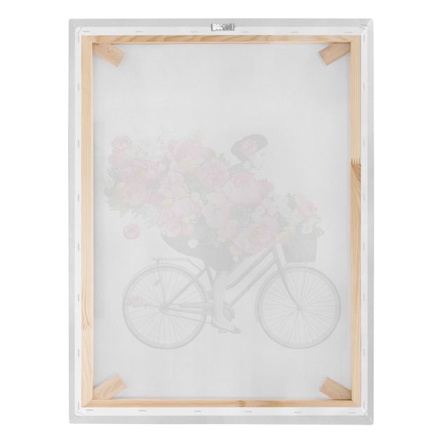 Quadri su tela - Illustrazione Donna in bicicletta Collage fiori variopinti