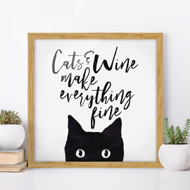 quadri con animali Gatti e vino fanno bene a tutto