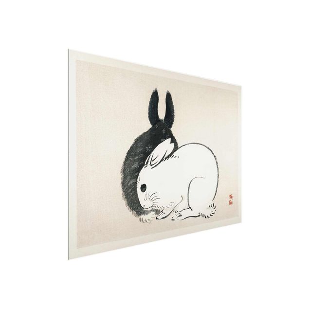 Quadro in vetro - Asian Vintage Disegno di due conigli - Orizzontale 3:4
