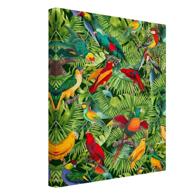 Riproduzioni su tela Collage colorato - Pappagalli nella giungla