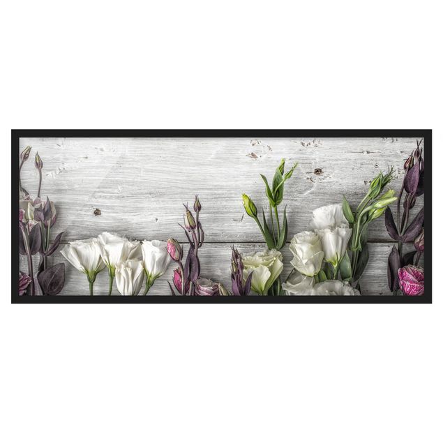 Poster con cornice - Tulip Rose Shabby Effetto Legno - Panorama formato orizzontale
