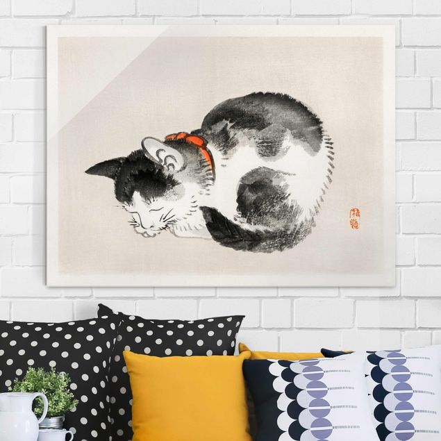 quadri con animali Disegno vintage asiatico gatto addormentato