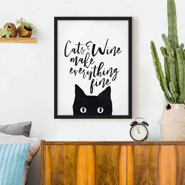 Poster con cornice - Cats And Wine Make Everything Fine - Verticale 4:3
