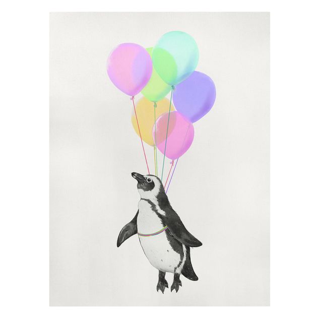 Quadri su tela animali Illustrazione - Pinguino Palloncini Pastello