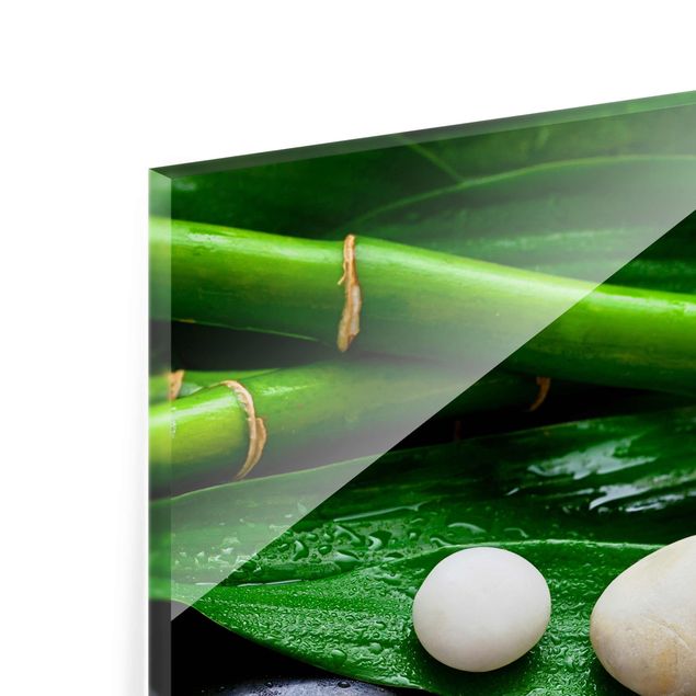 Quadro in vetro - Verde bambù con Pietre Zen - Quadrato 1:1