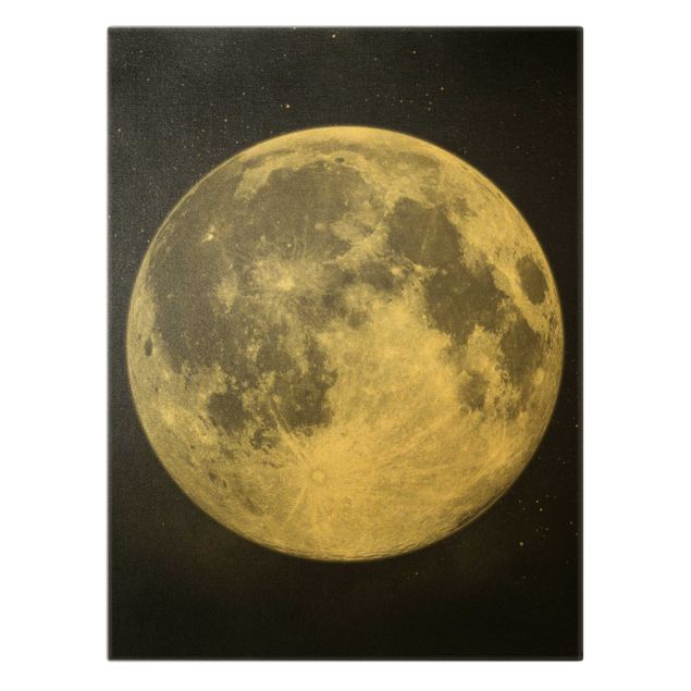 Quadro su tela oro - Luna piena nel cielo stellato in bianco e nero
