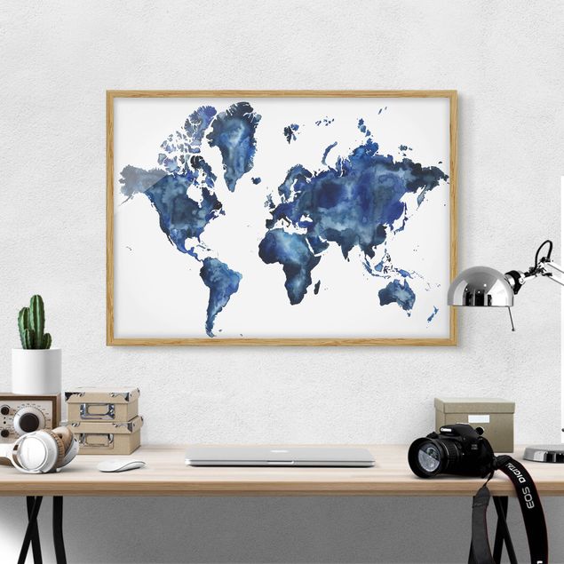Poster con cornice - Water World Map Light - Orizzontale 3:4