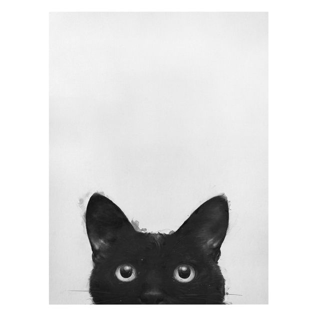Riproduzioni su tela Illustrazione - Gatto nero su pittura bianca