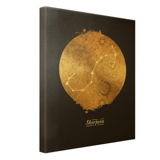 Quadro su tela oro - Segno zodiacale Scorpione in grigio e oro