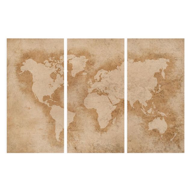 Stampa su tela 3 parti - Antique World Map - Verticale 2:1
