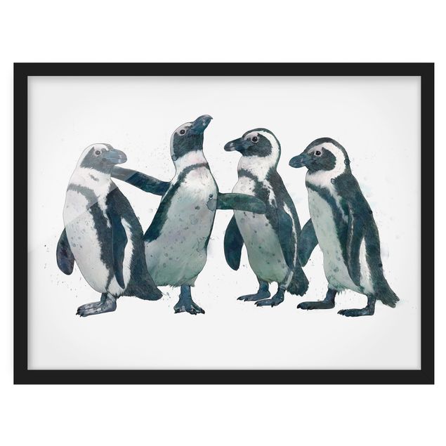 Poster con cornice - Illustrazione Pinguini nero e acquerello bianco - Orizzontale 3:4