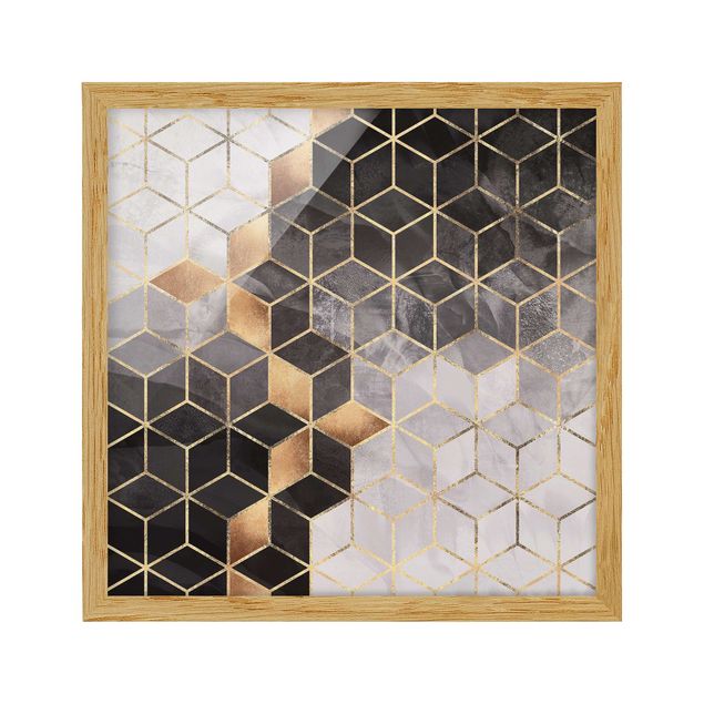Poster con cornice - Bianco e oro Geometria Nero - Quadrato 1:1