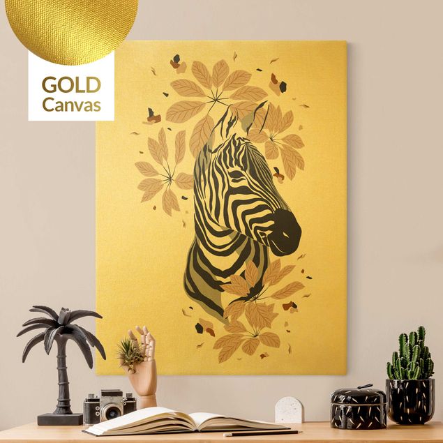 Stampe su tela oro Animali del Safari - Ritratto Zebra