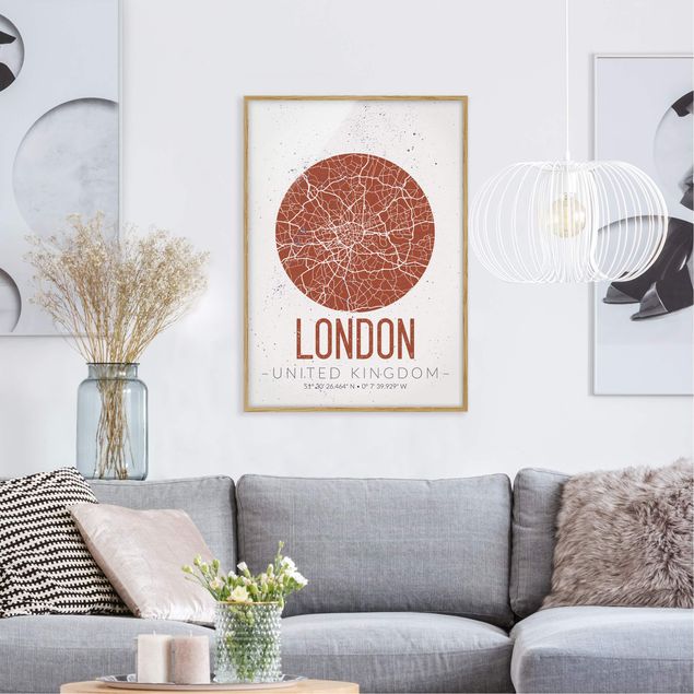 Poster con cornice - London City Map - Retro - Verticale 4:3