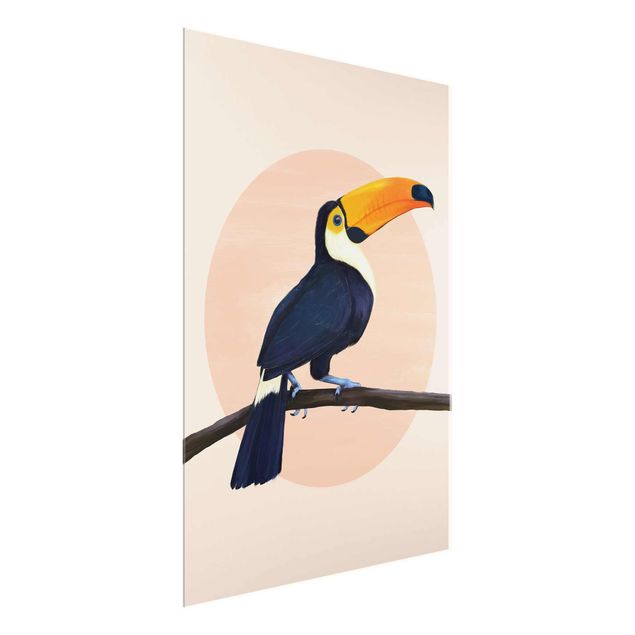Quadro in vetro - Illustrazione Uccello Toucan pastello pittura - Verticale 4:3