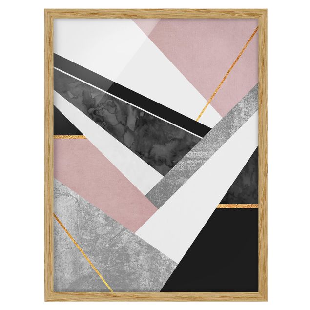 Poster con cornice - Bianco e nero Geometria con oro - Verticale 4:3
