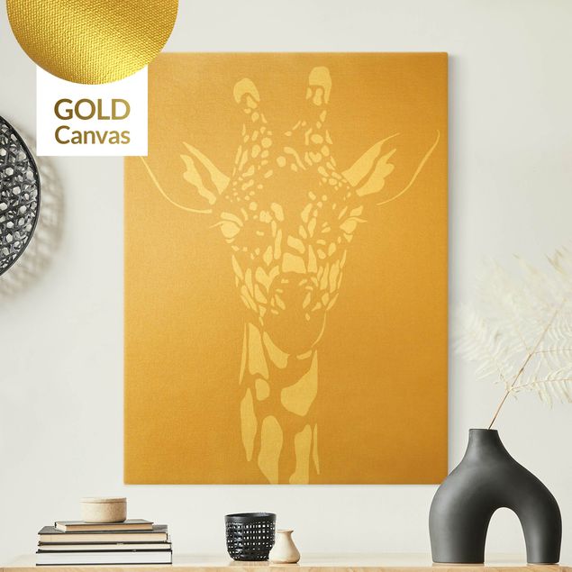 Stampe su tela oro Animali del Safari - Ritratto di Giraffa Beige