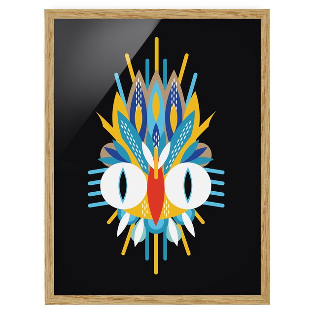 Poster con cornice - Collage Mask Ethnic - Piume - Verticale 4:3