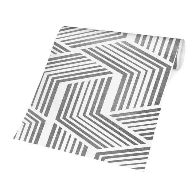 Carta da parati - Motivo 3D con righe in argento