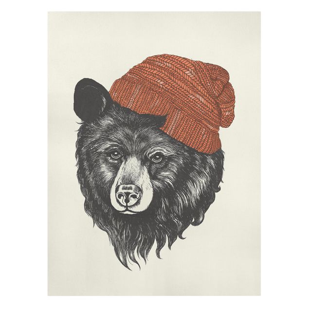 Stampe su tela animali Illustrazione - Orso con cappuccio rosso disegno