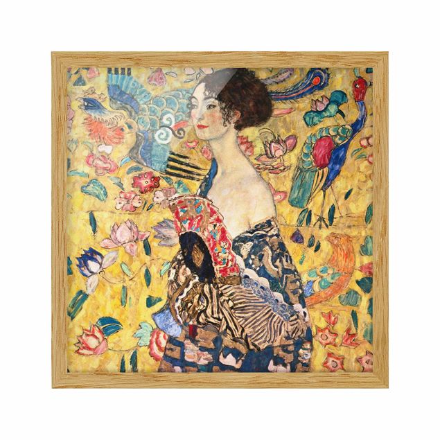 Poster con cornice - Gustav Klimt - Donna con ventaglio - Quadrato 1:1