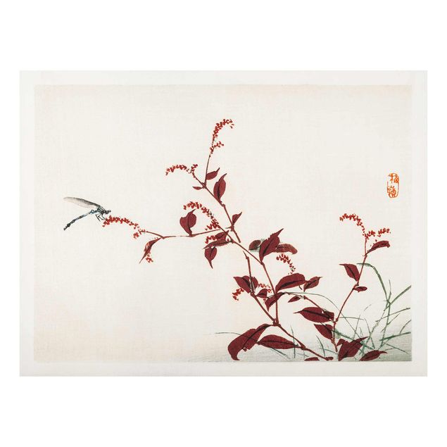 Quadro in vetro - Asian Vintage Disegno Red Branch con libellula - Orizzontale 3:4